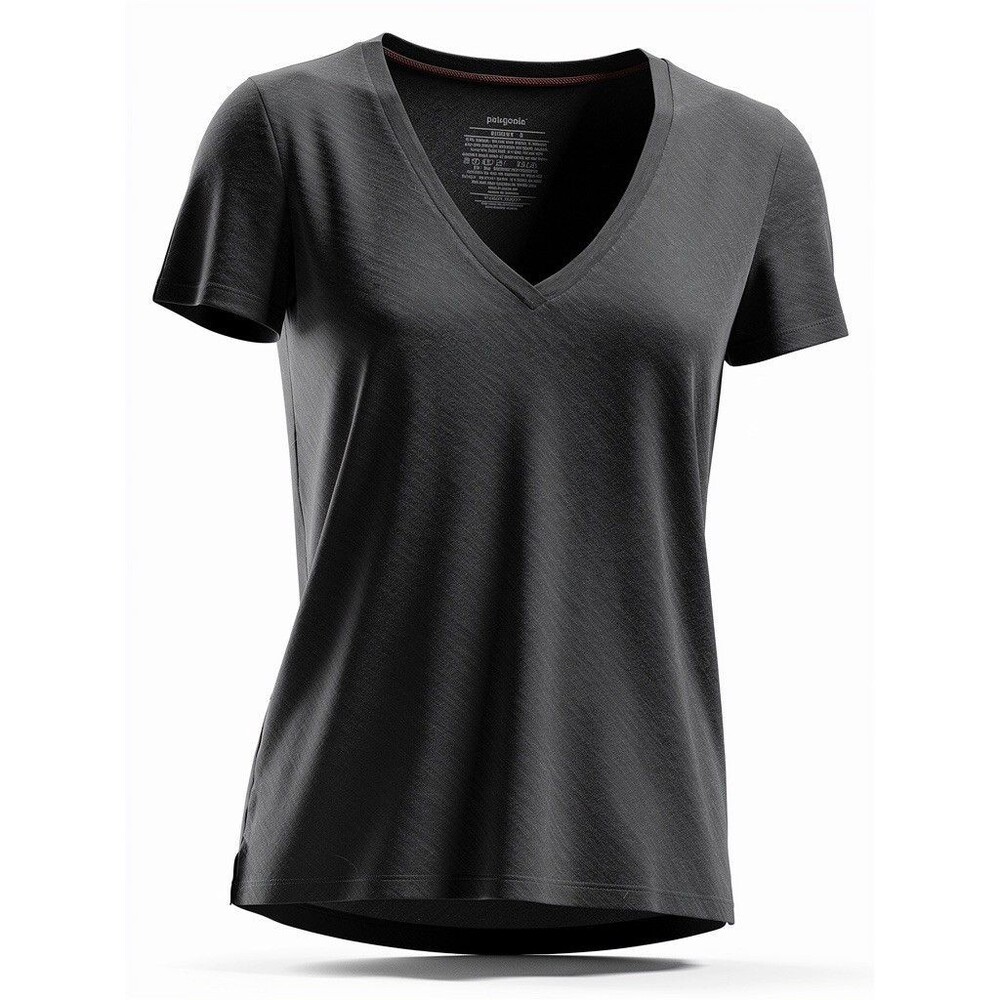 Patagonia Athletic Shirt Women’s Size Large Black V-neck and Short Sleeves